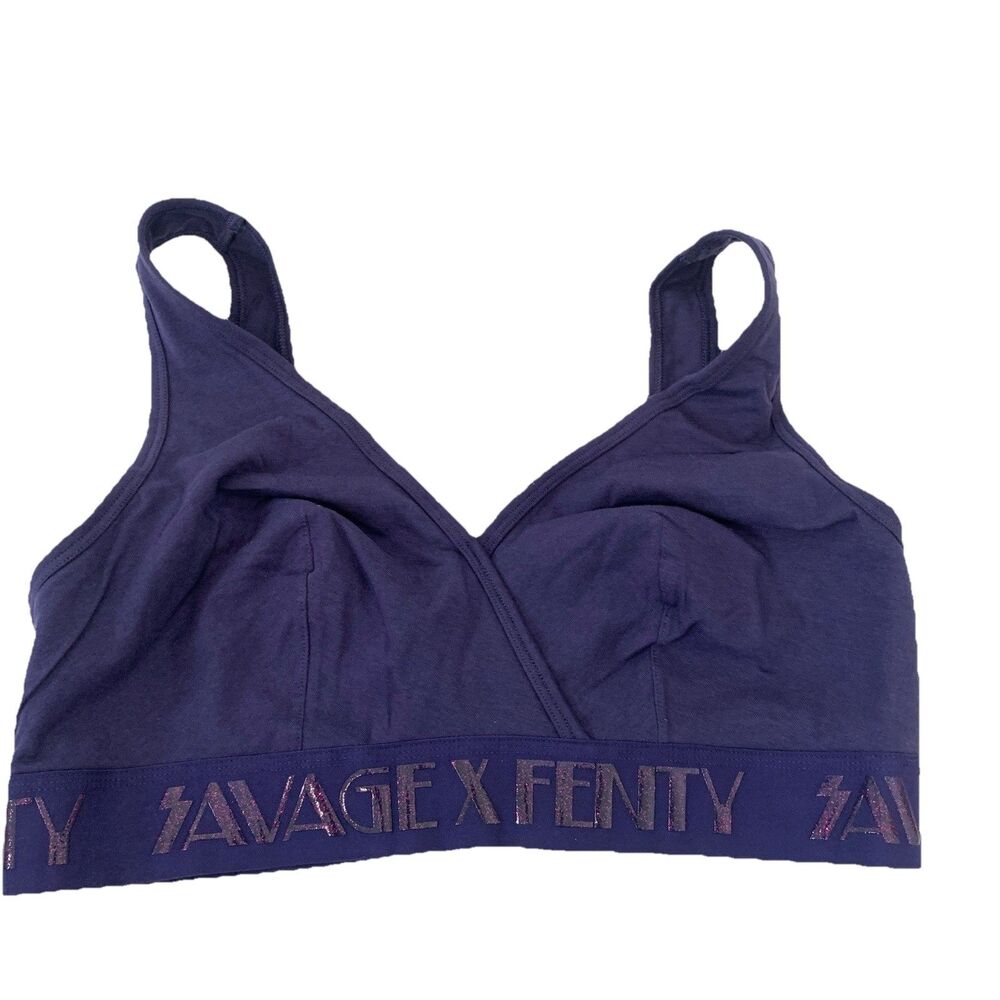 Savage X Fenty Womesn 1X Sport Bra Purple Gummy Logo Glitter NWT